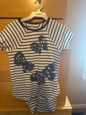 Tea Collection Girls' Navy & White Striped Butterfly Hi Low Tunic Tee